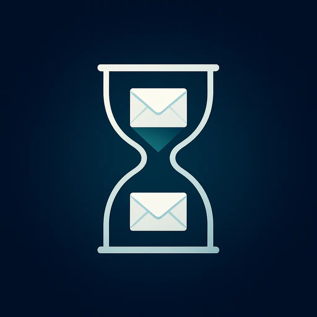 Countdown timer and envelope graphic symbolizing a short-lived 10-minute email inbox.