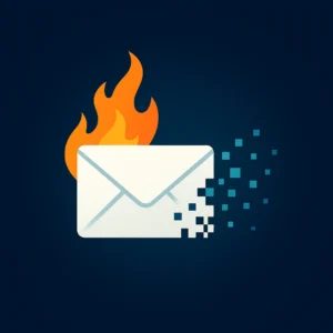 Illustration of a burner email envelope dissolving into pixels symbolizing fast, private one-time inboxes.