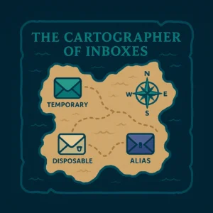 Fantasy map design illustrating different types of email inboxes and privacy routes