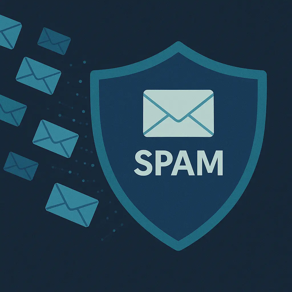 Digital shield protecting inbox from spam and junk email.