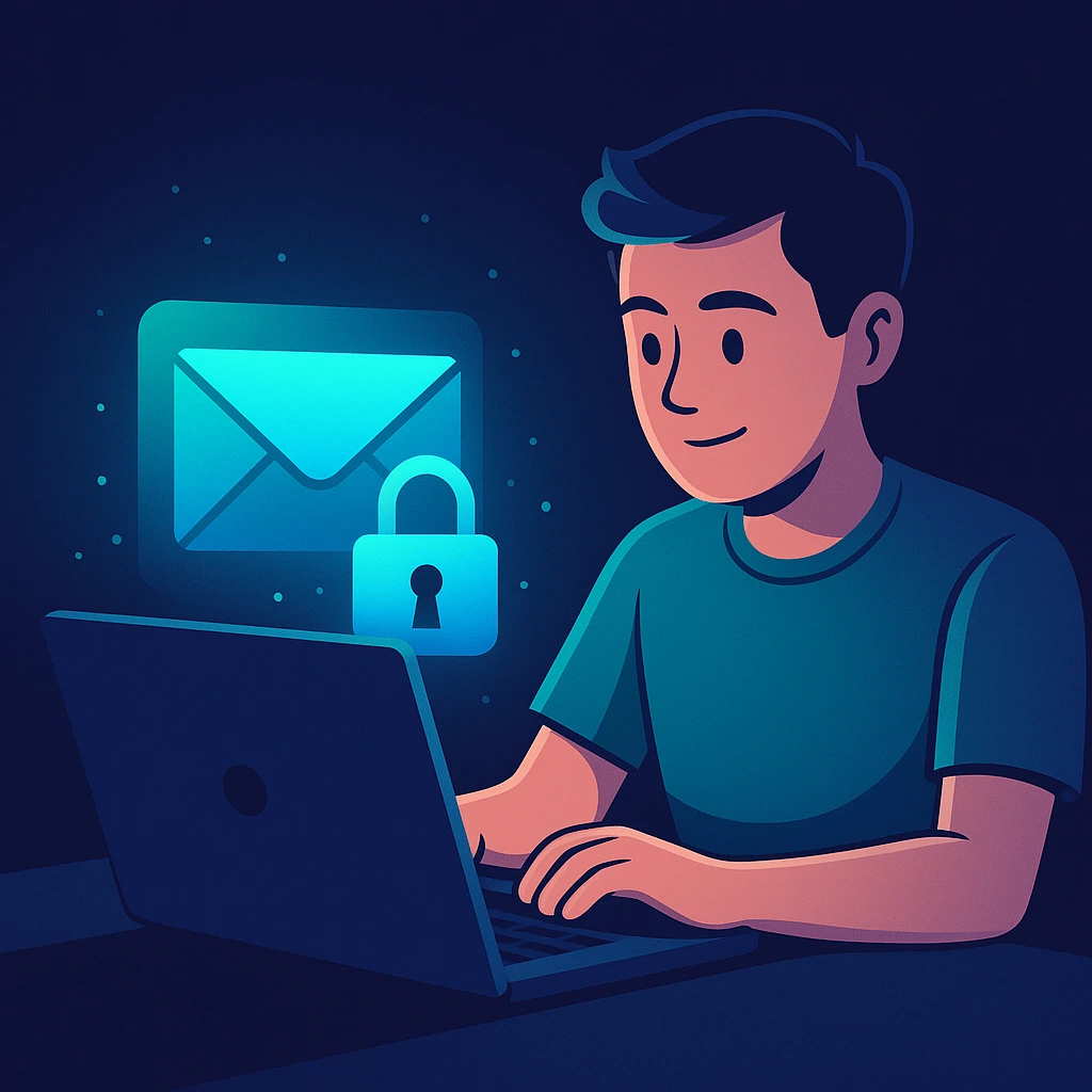 College student using disposable email to protect privacy while studying online.