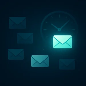 Temp mail concept showing envelopes fading over a clock background to represent timed inboxes.