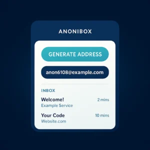 Anonibox temporary email generator interface with generate address button and live inbox.